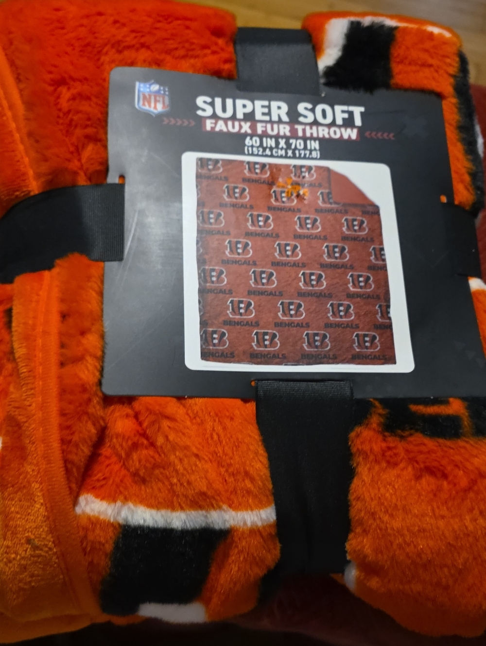 NFL Orange & Black Bengals Plush Faux Fur Throw